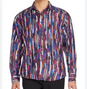 Suslo Couture Neu mit Etikett Luxus faltenfrei abstrakt bunte Streifen Größe XL Herren - Bild 1 von 12