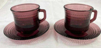 Juego de 2 tazas de té Fortecrisa con platillo México ciruela púrpura amatista vidrio acanalado Foto 1 de 4