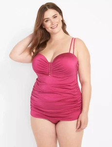 2300303 LANE BRYANT SWIM FUCHSIA SHIMMER FITTED UNDERWIRE TANKINI TOP SZ 46DD - Picture 1 of 4