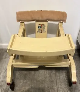 Vintage Toddler/Doll  Low Feeding Play  Chair Wheels Or Static. Wooden. Retro - Picture 1 of 13