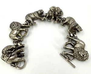 925 Vtg Carol Felley Navajo Zoo Safari Toggle Bracelet 8.5" 86.2 grams - Picture 1 of 10