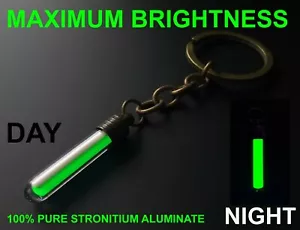 BRIGHTEST GREEN Glow In The Dark Keyring Money Can Buy, Pure Strontium Aluminate - Picture 1 of 6