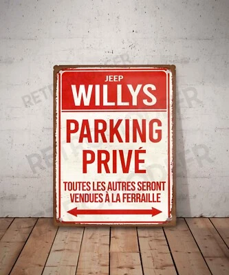 Vintage Jeep Willys Metal Sign Private Parking Sign Garage Decoration Decor - Image 1 of 3