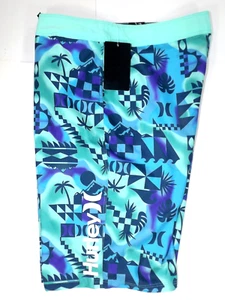 Hurley Waverunner Boys 18/29" Tropical Boardshorts Swim Trunks Green / Blue, New - Picture 1 of 9