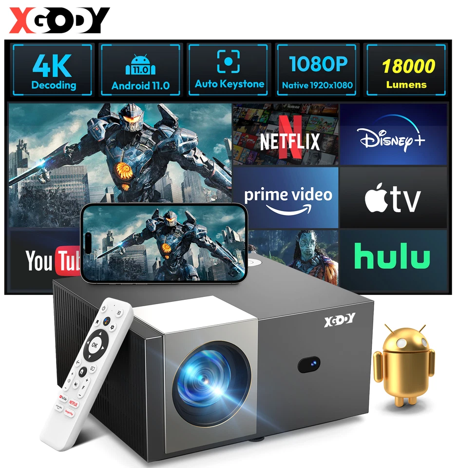 XGODY HD 1080P Native Mini Projektor 4K Heimkino 5G WiFi LED Beamer Theater HDMI - Bild 1 von 4