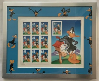 USPS Framed 1999 33c Daffy Duck Stamps Pane of 9 And Imperforate - Image 1 of 4