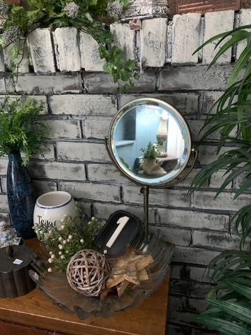 Vintage Metal Vanity Dressing Shaving Table Beveled Swivel Mirror Magnified Cover