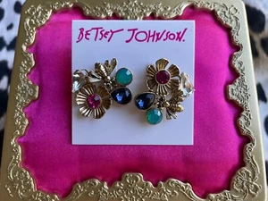 Betsey Johnson Tortifly Biene Käfer Fliege Gold Blume rosa Kristall Cluster Ohrringe - Bild 1 von 2