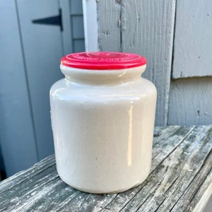 4" Französisch Moutarde Senf Rot Deckel Natur Glasiert Glas Keramik Topf Frankreich - Bild 1 von 5