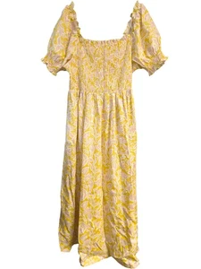 Boden Floral Maxi Dress 100% Linen Square Neck UK18 US14 Yellow White - Picture 1 of 5