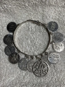 Antique ca1890 Victorian Coin Silver Love Token Bracelet 12 Charms/tokens - Picture 1 of 8
