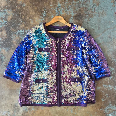 Michael Simon Sequin Cardigan Sweater Plus Size 2X Party Event New Years Bling - Image 1 of 4