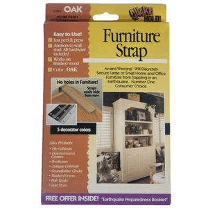 Quake Hold Möbel Sicherheitsgurte Wandanker Modell 4161 Eiche Farbe ~ Neu Neu im Karton - Bild 1 von 8