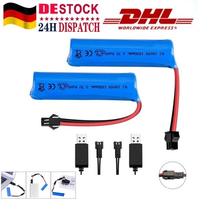 2× 3,7V 1500mAh Li-ion Akku 15C batterie SM Plug mit Ladegerät für RC Auto - Bild 1 von 4