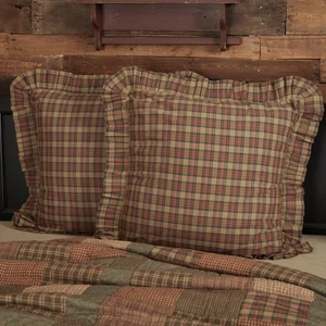 Rustic Euro Sham Tan Crosswoods Cotton Plaid Square Bedroom Decor VHC Brands - Picture 1 of 6