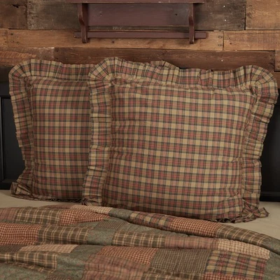 Rustic Euro Sham Tan Crosswoods Cotton Plaid Square Bedroom Decor VHC Brands - Image 1 of 4