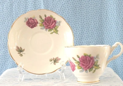 TEA CUP AND SAUCER REGENCY BONE CHINA PINK ROSES - Image 1 of 4