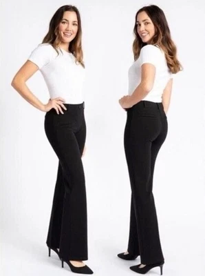 Betabrand Black Flat Front Bootcut Pull On Yoga Career Pants Large Petite - Image 1 of 4