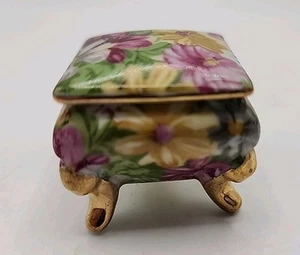 Vinrage Nikoniko China Trinket Box. Footed HandPainted Floral Gilt Accented Tiny - Picture 1 of 7