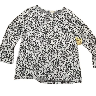 Suéter tejido con cordones One World negro blanco patrón floral acogedor talla grande 3X Foto 1 de 4