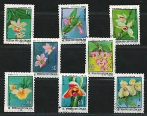 Juego de estampillas precanceladas de Vietnam 1976 en muy buen estado Sc. "Orquídeas con flores de flora # 822-829" - Imagen 1 de 2