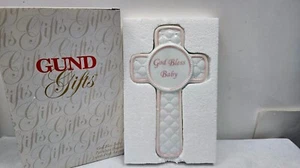 Gund God Bless Baby Porcelain Cross Plaque Pink Baby Girl Brand New in Box - Picture 1 of 11