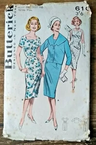 Vintage 1960er 50er Retro Butterick 610 Schnittmuster Misses Kleid kastige Jacke 16 36" - Bild 1 von 2