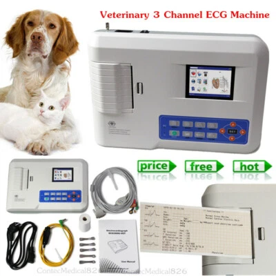 Veterinary 3 Channel ECG Machine 12 lead EKG Electrocardiograph Printer For VET - Image 1 of 4