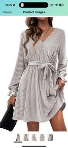 HOTOUCH Women's Velvet Dress Wrap V Neck Flared Dress Long Lantern Sleeve XL - Picture 1 of 2
