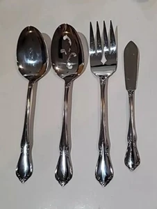 Oneidacraft Deluxe Stainless Chateau Hostess Serving 4 Pieces Spoons Fork Knife - Picture 1 of 8