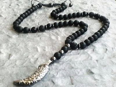 Collar de piedra negra colgante de dientes ónix facetado lava hematita regalo - Imagen 1 de 4