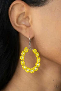 Paparazzi Earring - Festively Flower Child- Yellow Daisy- Beaded - Picture 1 of 2