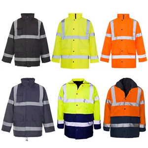 HI VIS PARKA JACKET VISIBILITY COAT SECURITY WORK SAFETY WATERPROOF PADDED HOODE - Picture 1 of 11
