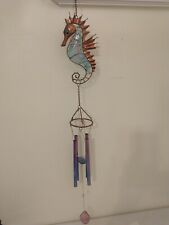 Seahorse wind chime metal & glass 37" with chain