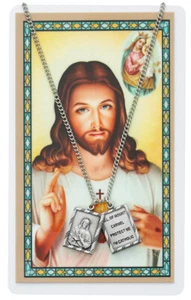 Jesus Scapular Medal Necklace with A Laminated Prayer Card - Picture 1 of 1