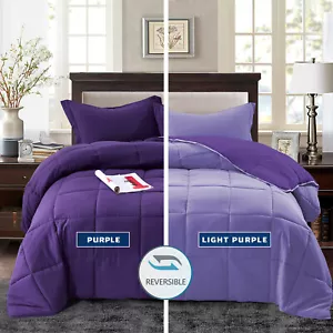 HIG Down Alternative Comforter Set 3 Pcs All Season Reversible Comforter-Purple - Picture 1 of 15