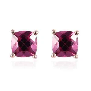 BEAUTIFUL!! Rhodolite Garnet Solitaire Stud Earrings Vermeil Plated 1.40ctw - Picture 1 of 5