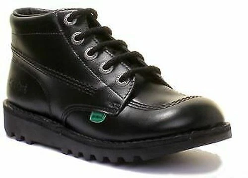 Kickers Kick Hi Lace Up Leather Boots Boy Shoes In Black Size US 4 - 7 - Image 1 of 4