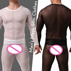 Pyjama transparent sexy pour hommes à voir à travers l'argyle maille sous-vêtements vêtements de nuit haut/pantalon