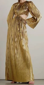 $2365 Rasario Women's Gold Pleated Long Sleeve Gown Dress Size FR 36/ US 4 - Picture 1 of 4