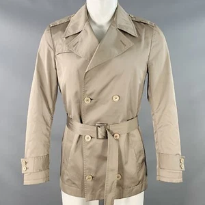 DANIELE ALESSANDRINI Size 38 Khaki Satin Double Breasted Belted Jacket - Picture 1 of 11