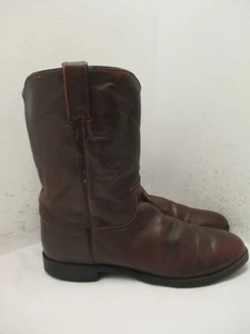 Justin Burgundy Leather Roper Cowboy Boots Mens Size 10.5 D Style 3435 - Picture 1 of 13