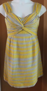 NANETTE LEPORE Gray Yellow Stripe Silk & Linen Dress 8 - Picture 1 of 6