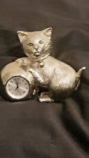 Vintage Timex Collectible Miniature Pewter Cat Desk Clock- NEW BATTERY!!!!!