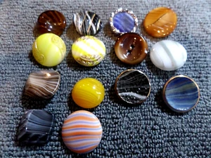 14 Vintage Antique Glass Buttons MULTICOLOR STRIPES - Picture 1 of 6