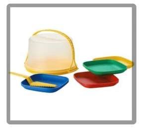 Tupperware Kids Mini Party Set Cake Taker, Plates & Server New - Picture 1 of 5