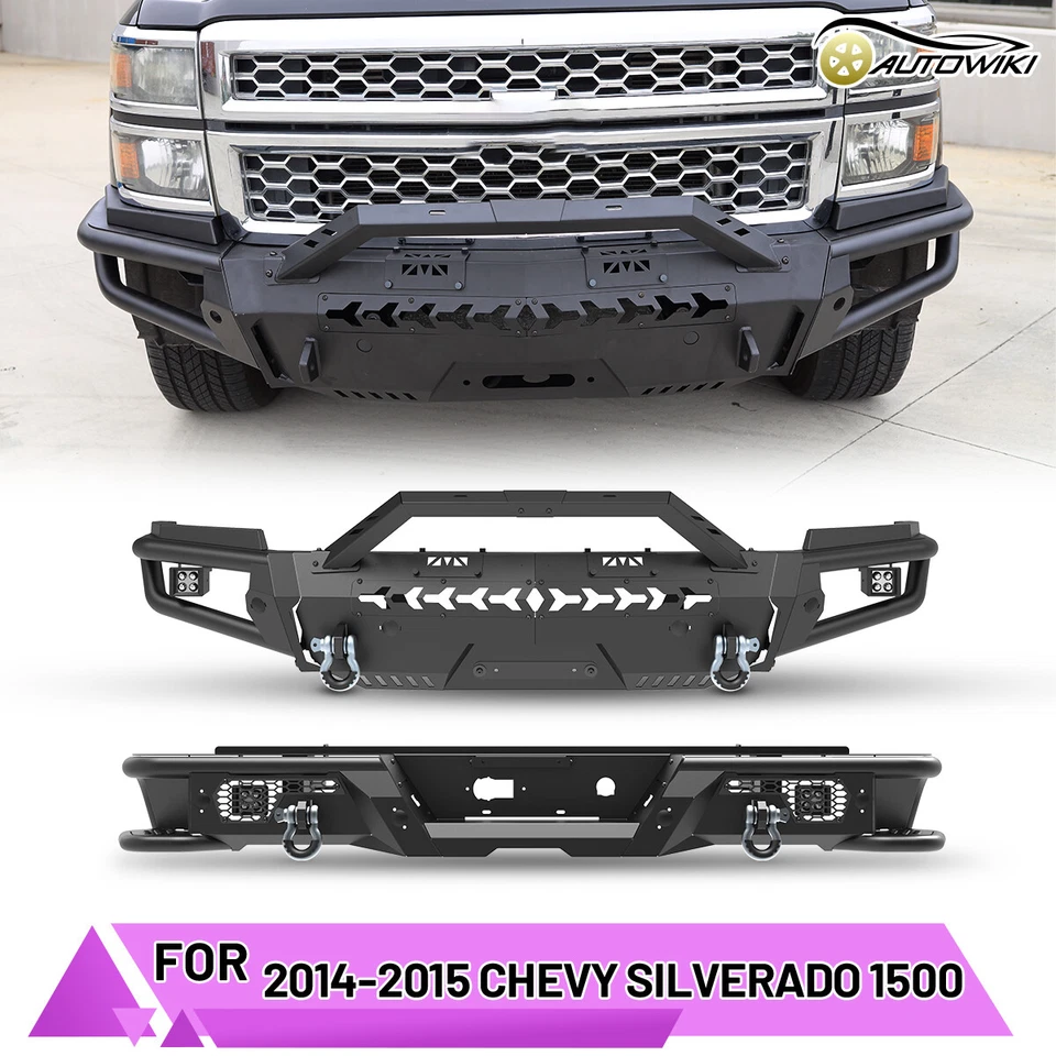 Black Steel Front & Rear Bumper 2014 2015 For Chevrolet Silverado 1500 Truck - Imagem 1 de 4