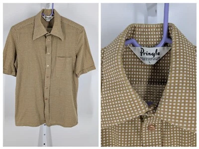 Pringle Шотландии Великобритании винтажный 70-х атомный зеленый мод геометрический 5050 вязаный поло L - Изображение 1 из 4