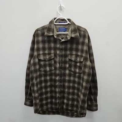 Pendleton Camisa Larga Lana Grande Vintage Marrón Tweed Franela Cuadros Tareas Granero Foto 1 de 4