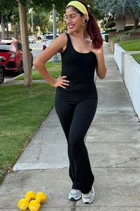 OTOS Athleisure Rückenfrei Jumpsuit Strampler Ausgestellt Ärmellos Einteiler Schwarz XL - Bild 1 von 9